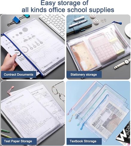 12-Pack A4 Size Mesh Zipper Pouch Bags with Lanyard Design | Perfect for Organizing & Protecting Documents and Items | Waterproof Zip Bags for Storage | Comes in 6 Vibrant Colors in Kuwait