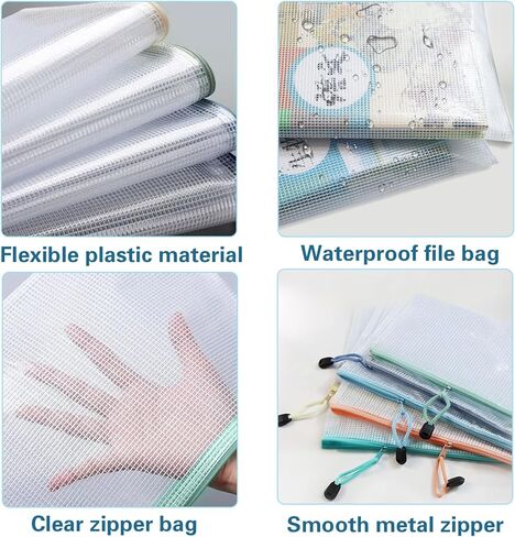 12-Pack A4 Size Mesh Zipper Pouch Bags with Lanyard Design | Perfect for Organizing & Protecting Documents and Items | Waterproof Zip Bags for Storage | Comes in 6 Vibrant Colors in Kuwait