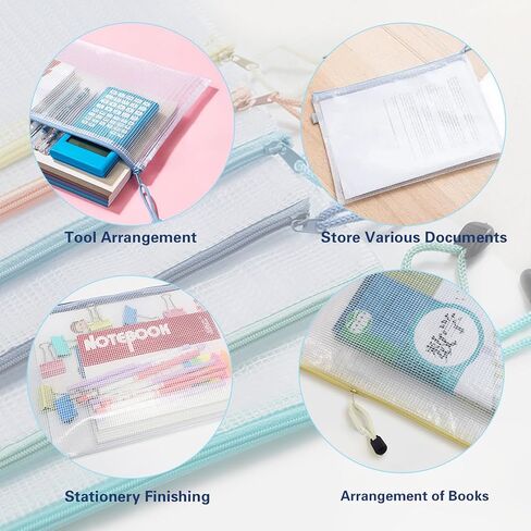 12-Pack A4 Size Mesh Zipper Pouch Bags with Lanyard Design | Perfect for Organizing & Protecting Documents and Items | Waterproof Zip Bags for Storage | Comes in 6 Vibrant Colors in Kuwait