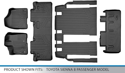 SMARTLINER Custom Floor Mats 3 Rows and Cargo Liner Behind 3rd Row Set Black Compatible with 2013-2020 Toyota Sienna 8 Passenger Model in Saudi Arabia