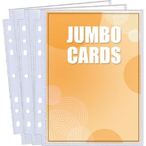 50 Pack Jumbo Card Sleeves for A5 3/6 Ring Binders, 5.9" x 8.3" Ultra-Clear Top-Loading Sheets, Double-Sided Design with 100 Pockets, Oversized Card Protectors