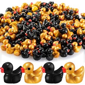 150 Pcs Mini Ducks Tiny Resin Duck Little Small Figures Bulk for Dollhouse Aquarium Party Decoration Micro Garden Landscape Potted Ornament Charms DIY Crafts(Red,Black)