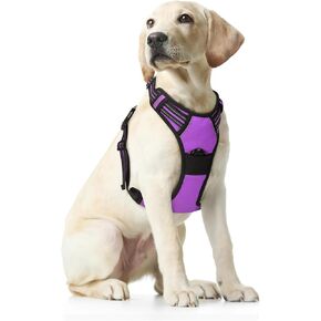 Funfox Dog Harness No Pull, Adjustable Pet Vest Harness Black M with Handle, 2 Leash Clips for Daily Walking Easy Control, Soft Durable Reflective Comfortable for Medium Sized Dogs