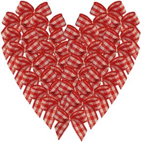 50pcs/pak 1-Inch Mini Red Gingham Ribbon Bows for Crafts Checkered Ribbon Plaid Ribbon Bows Appliques for Sewing, Scrap-Booking,Baby Shower(Red)