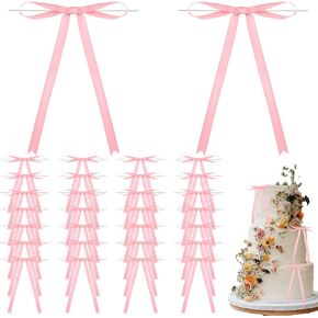 30 Pcs Twist Tie Bows 5x7 Inch Satin Ribbon Pink Bows for Birthday Decorations Gift Wrapping Champagne Bottle Cake Treat Bag DIY Gift Wedding Baby Shower Birthday Party Favors (Pink)