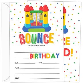 دعوة عيد ميلاد Bounce House ، ودعوات القفز الترامبولين للفتيان ، والاحتفال بالمنزل واللعب ، والاحتفال بالملعب في الهواء الطلق ، 20 مجموعة مع الأظرف (4x6)