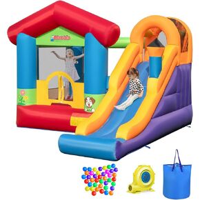 Olakids Bounce House قابلة للنفخ ، القفز الأطفال مع الشريحة ، حافة كرة السلة ، جدار التسلق ، مسار عقبة داخلي في الهواء الطلق مع 680 واط 680pcs كرات المحيطات تحمل بقع إصلاح الأكياس