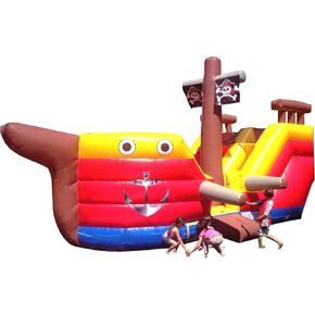 JumpOrange 15’ Pirate Ship Commercial Grade Bounce House Water Slide for Kids and Adults (with Blower), Outdoor Indoor, Wet Dry Combo, Big Inflatable, Birthday Party Rental, All Seasons