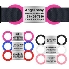 Silent Slide On Dog Cat ID Tags, Personalized Laser Engraved On Collar, Elastic Silicone Band and Stainless Steel Name Plate (Red, Small)