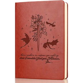 Dragon Gift Fourth Wing Leather Journal Dragon Rider Fans Gift Fourth Wing Book Lover Travel Writing Notebook Bookish Gift (Dragon sword flower)