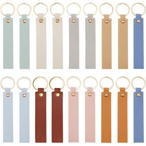 SUNNYCLUE 27Pcs 9 Colors 13.7cm Keychain Blanks Faux Leather Key Chains Bulk Light Colorful PU Rectangular Engraving Blank Keychains Holder with Gold Iron Key Ring for Keys Chain Stamping DIY Crafts