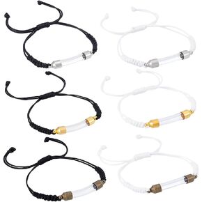 PH PandaHall 6Pcs Glass Vial Pendant Bracelet Adjustable Bracelet with Glass Openable Container Transparent Glass Tube Urn Bangle Memorial Bracelet for Men Women DIY Jewelry Making, Black/White