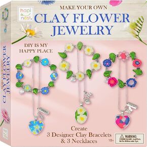 Hapinest Clay Flower Jewelry Kit for Kids Age 8+ - Make 3 Friendship Bracelets and 3 Necklaces