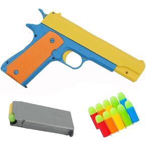 Classic Colt 1911 Toy Gun,Realistic Size Gun,10 Colorful Soft Bullets Ejecting Magazine Slide Action Barrel,Training, Cosplay, Play Blue Kid