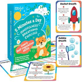 Breathing Cards for Kids – Mindfulness & Calming Corner Kit Must Haves, Yoga & Speech Therapy Materials, Special Education Classroom Office, Social Emotional Learning, Mindful Sensory Play Activities