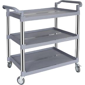 UNICOO Heavy Duty Plastic Utility Cart 550lbs, 3-Tier Rolling Service Cart with Lockable & Silent Wheels, Anti-Rust & Easy Clean for Restaurant, Office, Garage & More, 41x19.5x39 Inches (Black)