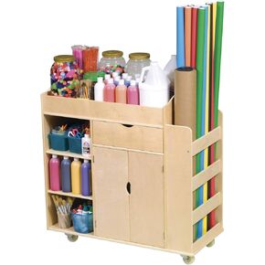 Guidecraft Art Activity Cart - Rolling Wooden Storage Cabinet and Shelves with Caster Wheels; Arts and Crafts Supply; Classroom Furniture