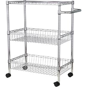 3 Tier Rolling Utility Kitchen Cart On Wheels, 600Lbs Capacity Commercial Grade Utility Cart with Handle Bar and Wire Shelving, Heavy Duty Trolley for Restaurant, Office, Kitchen