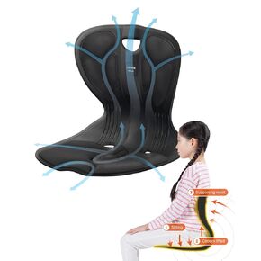 curble Comfy, Ergonomic Chair Back Support, Small and Flexible Posture Corrector for Child and Preteen, Perfect for Yoga, Meditation, School, Desk, Floor Seat (Black)
