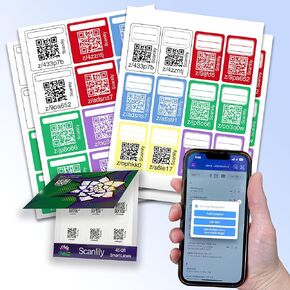 Smart QR Label System Using AI for Storage Bins, Moving and Organization - Variety Pack - 93 Total Stickers (24 Rectangles and 24 Squares in six Colors, 45 Small White Circles)