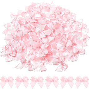 100Pcs Pink Ribbon Small Bows for Crafts - 1 inch Little Tiny Fabric Bows for Crafts DIY Wedding Birthday Invitation Decor Gift Wrapping Pink Theme Party Decoration and Sewing on Cloth