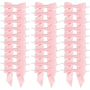 50 Pcs 3.5" Sage Green Satin Ribbon Bows, Pre-Tied Mini Twist Tie Craft Bows for Treat Bags, Cake Pops - Baby Shower Premade Wire Bowknot for Gift Wrapping Birthday Wedding Party Favors