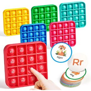 JoyCat Alphabet Bingo Board Game,ABC Learning Toys for Kids Ages 3-5,Bingo Game for 2 to 6 Kids Kindergarten Preschool 1st 2nd 3rd（6 Fidget Pads + 26 Flash Cards）
