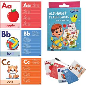 ABC Flash Cards for Toddlers Ages 2-6- 27 Double-Sided Alphabet Flash Cards with Marker - Educational Toys for Kids, Preschool & Kindergarten - Phonics, Sight Words, Early Tracing, Reading & Writing