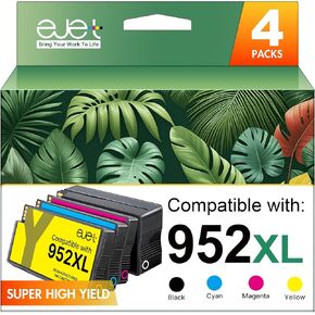 ejet 952XL Ink Cartridges Combo Pack Latest Upgrade Compatible for HP 952XL Ink Cartridges Combo Pack Use for Officejet Pro 8710 7740 8720 8715 8210 8702 7720 Printer(4-Pack，Black Cyan Magenta Yellow)