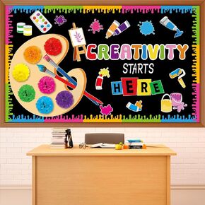 Art Paint Classroom Bulletin Board Decorations Artist Painting Cutouts with Paper Pom Poms Creativity Starts Here Cutouts for Student Teacher Wall Chalkboard Decor Back to School Supplies