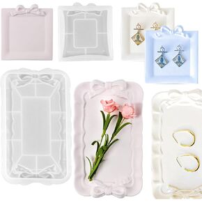 2 PCS Bow Silicone Tray Resin Molds Kit Rectangle Jewelry Tray Trinket Plate Epoxy Mold for DIY Display Rectangle Jewelry Plate Candle Holder Soap Dish Home Decor Serving Board Mold Casting Craft Kit