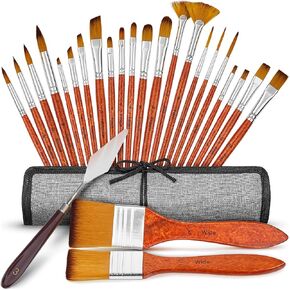 Professional Paint Brushes - 26 Pcs, Bold Orange - Durable Brush Set with Storage Case - Artist Paintbrushes for Acrylic, Gouache, Oil & Watercolor Painting - Premium Art Supplies - by CreativePeak