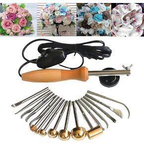 Fabric Flower Making Tools, DIY Artificial Fabric Flower Making Kit with 17-Head Hemisphere, Adjustable Temperature Handle and Anti-Scalding Bracket for DIY Fake Flower Making, Wedding Bouquet