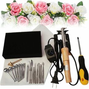 DIY Artificial Fabric Flower Making Tool, Electric Fabric Flower Maker, Adjustable Temperature, with 18 Ironing Heads, Anti-Scalding Bracket, Fake Flower Making Kit