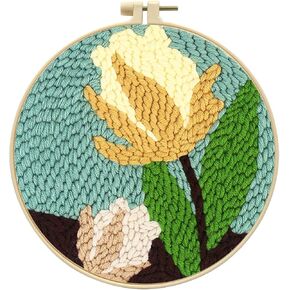 Zhenqing Vibrant Floral Punch Needle Embroidery Kit | 29x29cm Red & Green Bloom Design with Hoop & Tools | DIY 3D Texture Art for Home Decor (Z95107C)