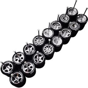 8 Set 1/64 Scale Wheels, 1 64 Wheels and Tires Set with 8 Styles Simulation Wheel Hub & Rubber Tires, 1/64 Wheels Suitable for Beginner DIY Modification 1/64 Diecast Cars (Electroplated Red)