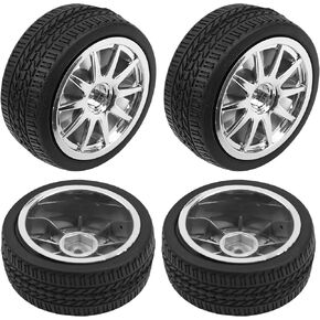 4Pcs 2.55in Rubber Tires & 12mm Hex Plastic Wheel Rims Set 10-Spoke w/Foam Compatible with Traxxas Kyosho HPI Tamiya TT02 1/10 RC On-Road Touring Car