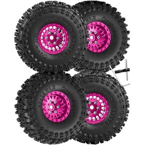 1.0 Beadlock Wheels Rim & Tires Wheel لـ 1/18 TRX4M ، 1/24 SCX24 RC Crawler ، 1.0 ‘‘ Aluminium RC HUB RUBBER TIRES. (4pcs) .pink).