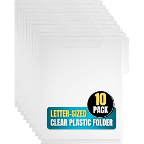 1InTheOffice Clear Plastic Folder, Transparent Plastic Document File, Clear Pockets Folder, Letter Size,10/Pack