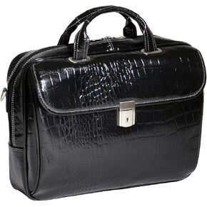 Siamod, Monterosso, SETTEMBRE, Embossed Crocco Leather, 15" Leather Medium Ladies Laptop Briefcase, Black (35525), 15 L x 3 W x 11 H