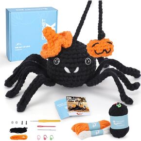 CROCHET BOX Crochet Kit for Beginners Adults - 2 PCS Halloween Bat and Black Cat Starter Crochet Kits with Step-by-Step Video Tutorials and Yarns, Hook, Accessories, DIY Craft Gift for Adults and Kids