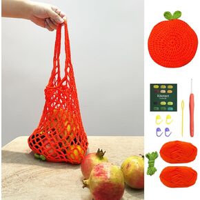 Kitcroet Net Bag Crochet Kit Beginner Starter Kit for Adults and Kids, Complete Crochet Set to Make A Mesh Grocery Bag, Lemon