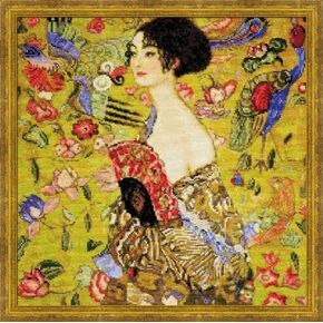RIOLIS - Lady with a Fan After G. Klimt's Painting 1226, Cross Stitch Kits 13,78" x 13,78", Cross Stitch Kits for Beginners & Advanced, Crossstitching Kit Adult, Embroidery Counted Stitching Kit