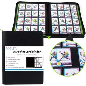 16 Pocket Card Binder - Premium Trading Card Binder Holds 1024 Cards, Durable Side-Loading Card Album with Zipper, Perfect for TCG, MTG, and Sports Cards, Black & Green