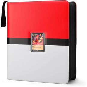 FORZAROCKET 9-Pocket Toploader Binder – Holds 252 Cards | Side-Loading, Ringless, Double-Sided Pages for 3x4" Top Loaders | TCG Card Storage Album with Card Display Window & Wristband (Red & White)