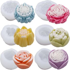 EuTengHao Large Flower Silicone Mold for Wax Scented Candle Soap, 3D Bloom Roses, Peonies, Lotus Hibiscus Resin Casting Mold for DIY Craft Making Home Decoration (6 Flowers)