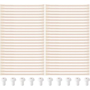 50 PCS Oil Lamp Wicks Round with 10 PCS Holders, 1/4 Inch Candle Wick