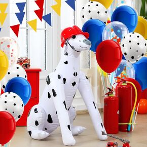Hungdao 39 x 30 Inch Inflatable Fire Truck Dalmatian Firefighter Dogs with Fire Helmet Paw Birthday Party Balloon Aerated Animal Dalmatian Dog for Firefighter Fire Truck Theme Party Supplies Decor