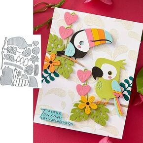 DDeehs Parrot & Leaves Metal Die Cuts,Christmas Bird Flower Leaf Heart Cutting Dies Cut Stencils DIY Scrapbooking Decorative Embossing Paper Scrapbooking Card Making, silver, DDeehs-001
