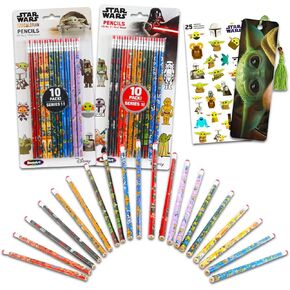 Disney Star Wars Pencils for Kids - Star Wars School Supplies Bundle with 20 Star Wars Pencils Featuring Vader, Baby Yoda, Luke and More Plus Star Wars Stickers | Star Wars Party Favors